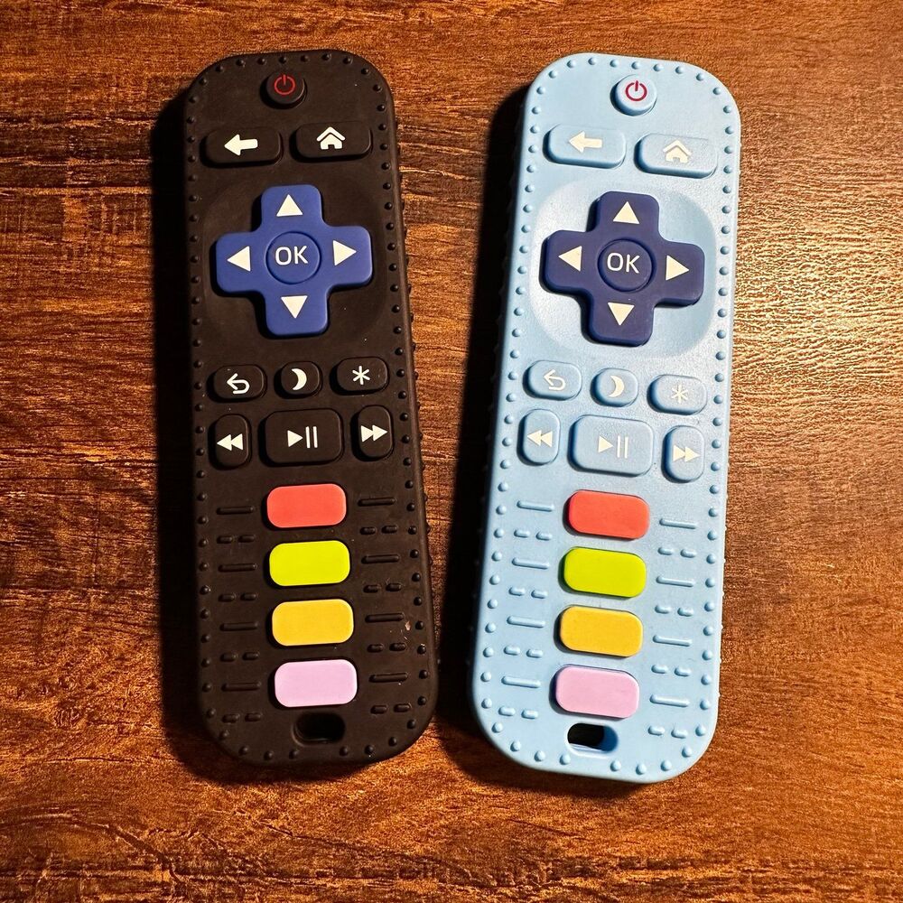 2 Pack Blue and Black Silicone Teething Toys for Infant Toddlers Remote Control